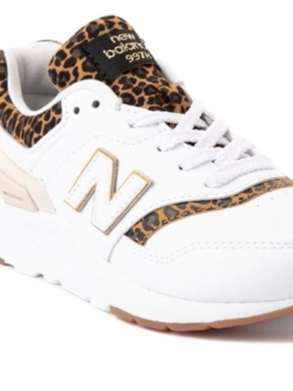 New Balance Girls White Leopard Accent Athletic Sneakers